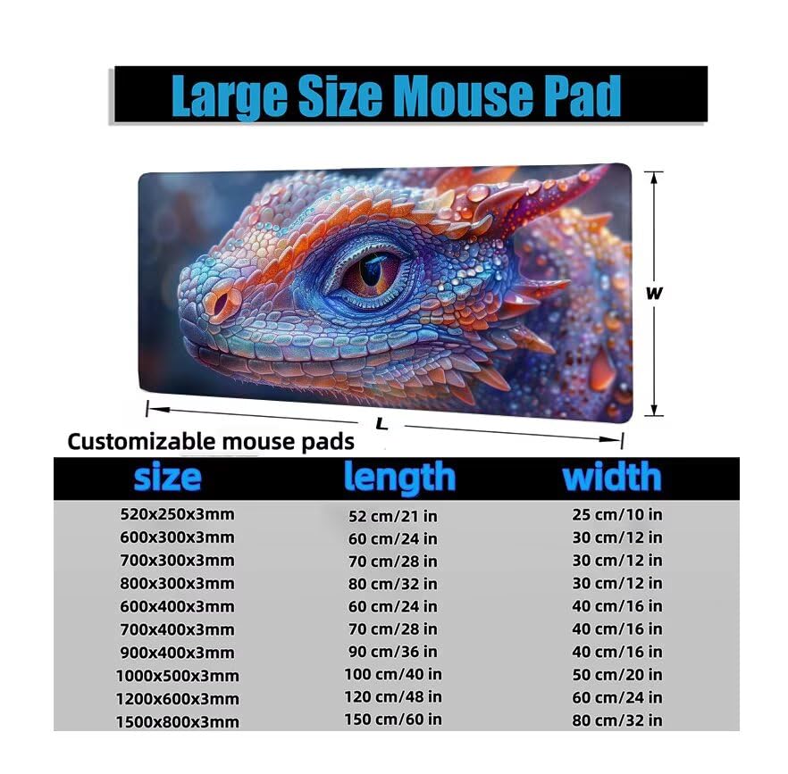 Schreibtischunterlage Drachen Mauspad XXL 100x50cm Mousepad Bunt Gaming Mauspad mit Nicht rutschender Unterlage, Vernähte Kanten WassXerdicht Anti-Rutsch Maus Pad für PC, Office Geschenke F0-1055 Bild 6