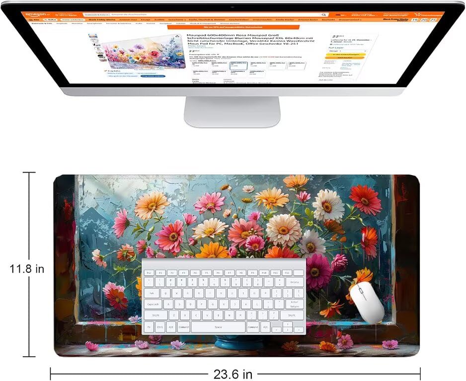 Schreibtischunterlage Farbe Mauspad XXL 100x50cm Mousepad Blume Gaming Mauspad mit Nicht rutschender Unterlage, Vernähte Kanten WassXerdicht Anti-Rutsch Maus Pad für Laptop, Office Geschenke F0-1079 Bild 2