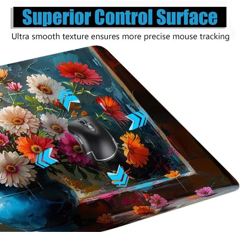 Schreibtischunterlage Farbe Mauspad XXL 100x50cm Mousepad Blume Gaming Mauspad mit Nicht rutschender Unterlage, Vernähte Kanten WassXerdicht Anti-Rutsch Maus Pad für Laptop, Office Geschenke F0-1079 Bild 5