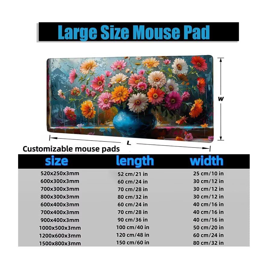 Schreibtischunterlage Farbe Mauspad XXL 100x50cm Mousepad Blume Gaming Mauspad mit Nicht rutschender Unterlage, Vernähte Kanten WassXerdicht Anti-Rutsch Maus Pad für Laptop, Office Geschenke F0-1079 Bild 6