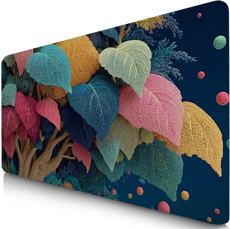 Schreibtischunterlage Abstrakt Mauspad XXL 150x80cm Mousepad Blätter Gaming Mauspad mit Nicht rutschender Unterlage, Vernähte Kanten WassXerdicht Anti-Rutsch Maus Pad für PC, MacBook, Laptop F0-1061 Bild 1