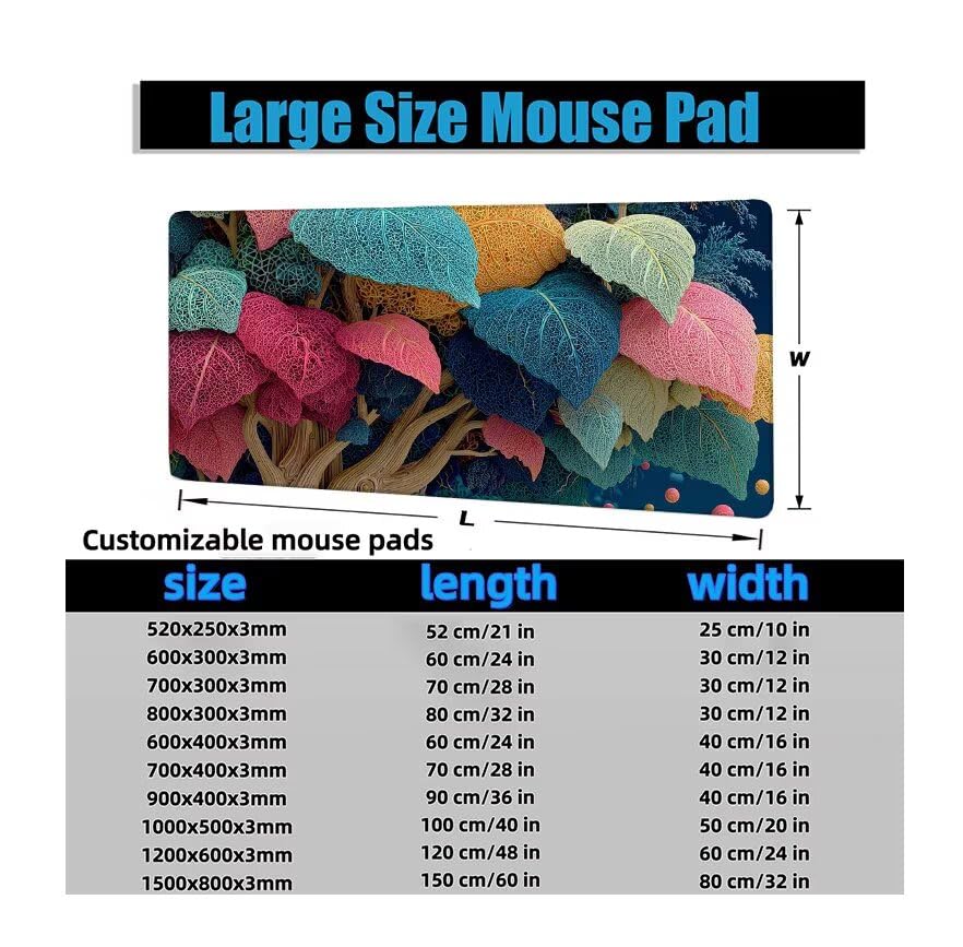 Schreibtischunterlage Abstrakt Mauspad XXL 150x80cm Mousepad Blätter Gaming Mauspad mit Nicht rutschender Unterlage, Vernähte Kanten WassXerdicht Anti-Rutsch Maus Pad für PC, MacBook, Laptop F0-1061 Bild 6