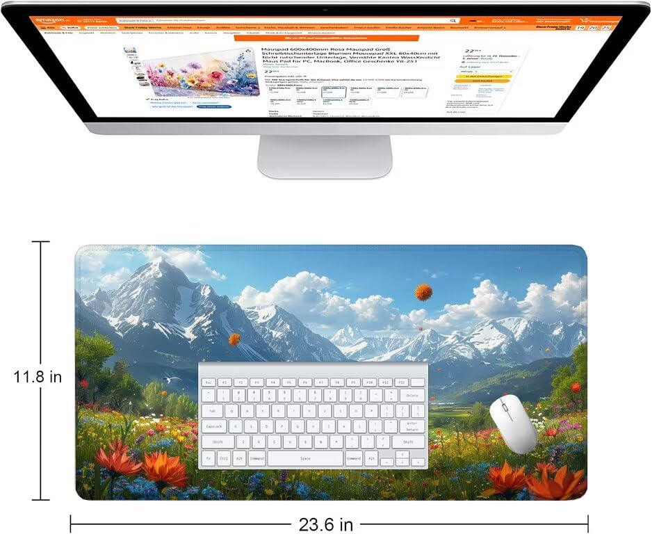 Schreibtischunterlage Berg Mauspad XXL 120x60cm Mousepad Wolke Gaming Mauspad mit Nicht rutschender Unterlage, Vernähte Kanten WassXerdicht Anti-Rutsch Maus Pad für Laptop, Office Geschenke F0-1067 Bild 2