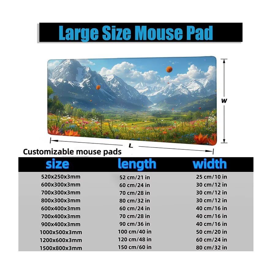 Schreibtischunterlage Berg Mauspad XXL 120x60cm Mousepad Wolke Gaming Mauspad mit Nicht rutschender Unterlage, Vernähte Kanten WassXerdicht Anti-Rutsch Maus Pad für Laptop, Office Geschenke F0-1067 Bild 6