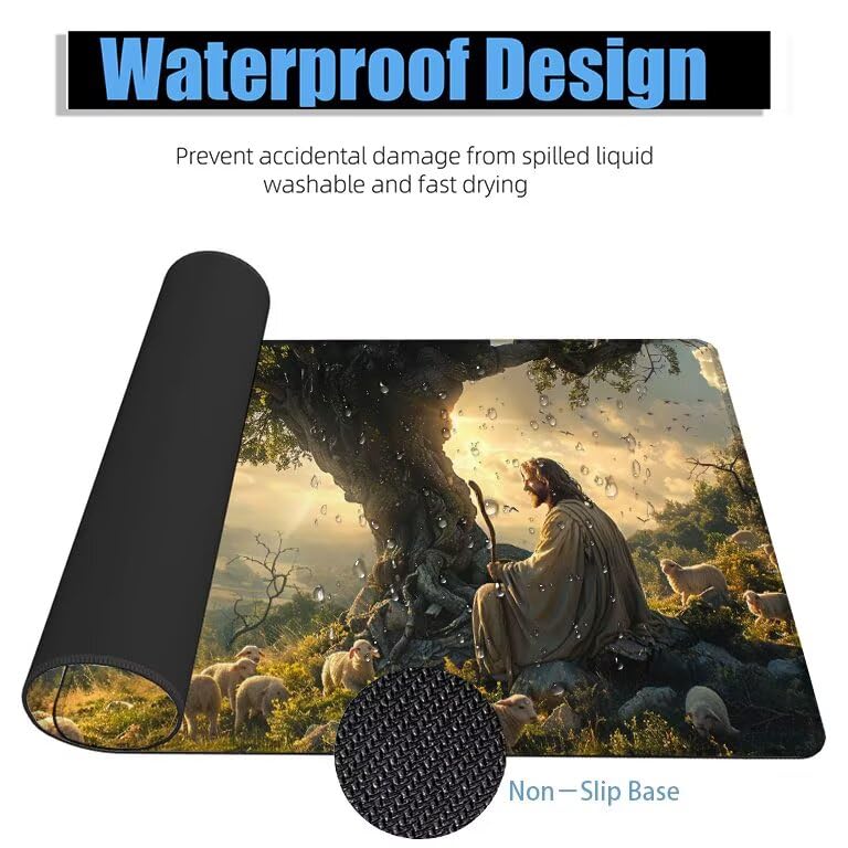Schreibtischunterlage Glauben Mauspad XXL 150x80cm Mousepad Mann Gaming Mauspad mit Nicht rutschender Unterlage, Vernähte Kanten WassXerdicht Anti-Rutsch Maus Pad für PC, Office Geschenke F0-1076 Bild 4