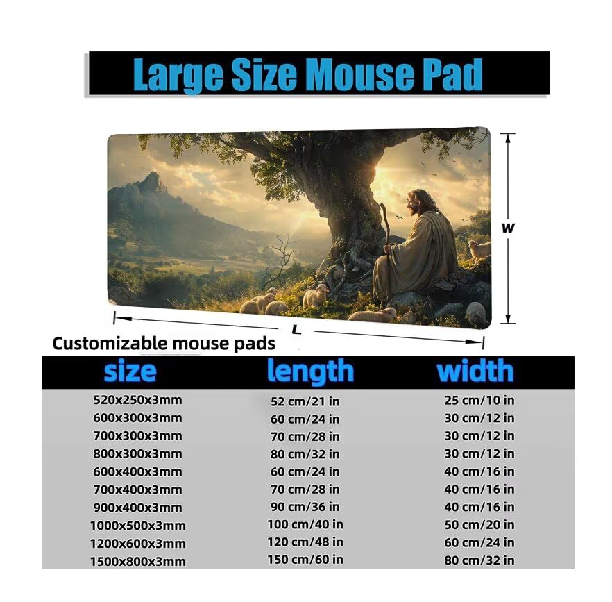 Schreibtischunterlage Glauben Mauspad XXL 150x80cm Mousepad Mann Gaming Mauspad mit Nicht rutschender Unterlage, Vernähte Kanten WassXerdicht Anti-Rutsch Maus Pad für PC, Office Geschenke F0-1076 Bild 6