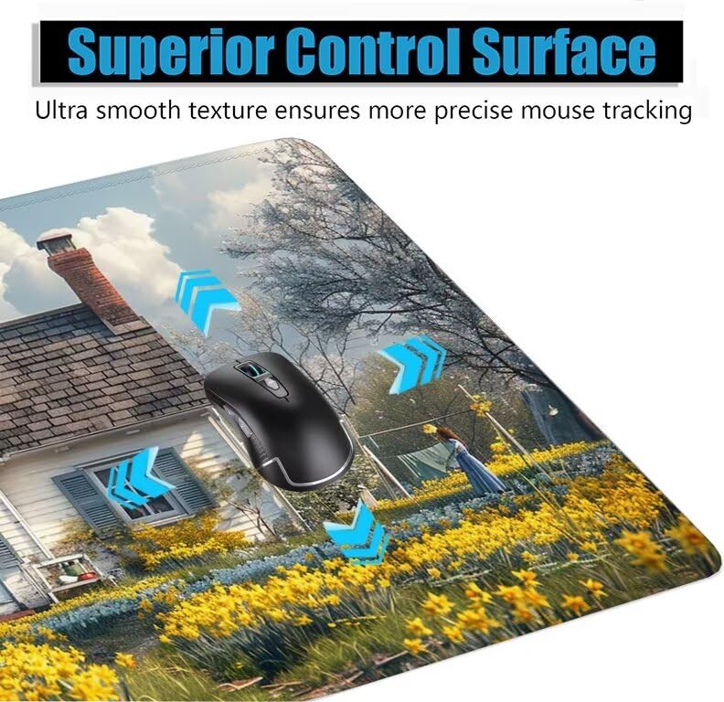 Schreibtischunterlage Frühling Mauspad XXL 120x60cm Mousepad Kabine Gaming Mauspad mit Nicht rutschender Unterlage, Vernähte Kanten WassXerdicht Anti-Rutsch Maus Pad für PC, MacBook, Laptop F0-1064 Bild 5