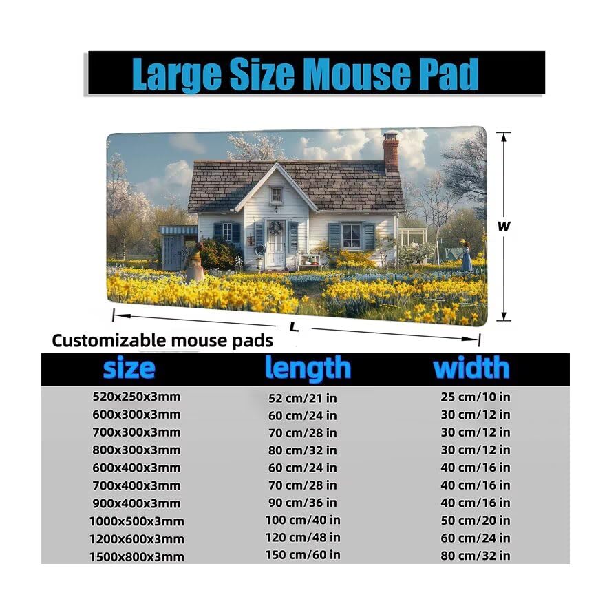 Schreibtischunterlage Frühling Mauspad XXL 120x60cm Mousepad Kabine Gaming Mauspad mit Nicht rutschender Unterlage, Vernähte Kanten WassXerdicht Anti-Rutsch Maus Pad für PC, MacBook, Laptop F0-1064 Bild 6
