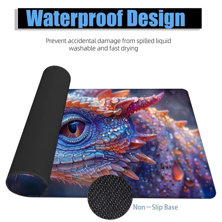 Schreibtischunterlage Drachen Mauspad XXL 150x80cm Mousepad Bunt Gaming Mauspad mit Nicht rutschender Unterlage, Vernähte Kanten WassXerdicht Anti-Rutsch Maus Pad für PC, Office Geschenke F0-1055 Bild 4