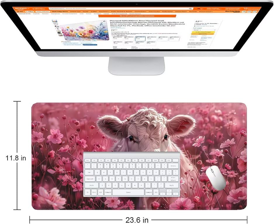 Schreibtischunterlage Rosa Mauspad XXL 150x80cm Mousepad Ochse Gaming Mauspad mit Nicht rutschender Unterlage, Vernähte Kanten WassXerdicht Anti-Rutsch Maus Pad für Laptop, Office Geschenke F0-1073 Bild 2