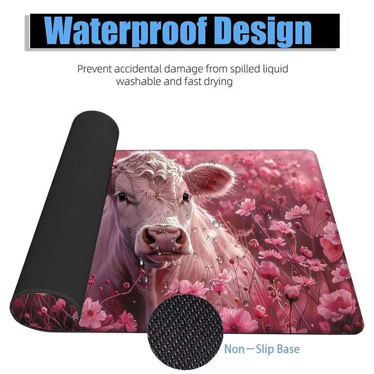 Schreibtischunterlage Rosa Mauspad XXL 150x80cm Mousepad Ochse Gaming Mauspad mit Nicht rutschender Unterlage, Vernähte Kanten WassXerdicht Anti-Rutsch Maus Pad für Laptop, Office Geschenke F0-1073 Bild 4