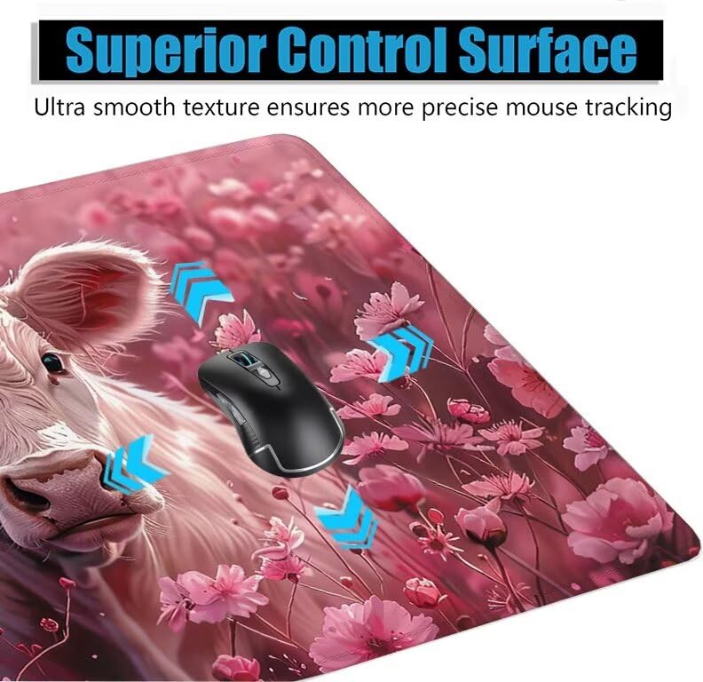 Schreibtischunterlage Rosa Mauspad XXL 150x80cm Mousepad Ochse Gaming Mauspad mit Nicht rutschender Unterlage, Vernähte Kanten WassXerdicht Anti-Rutsch Maus Pad für Laptop, Office Geschenke F0-1073 Bild 5
