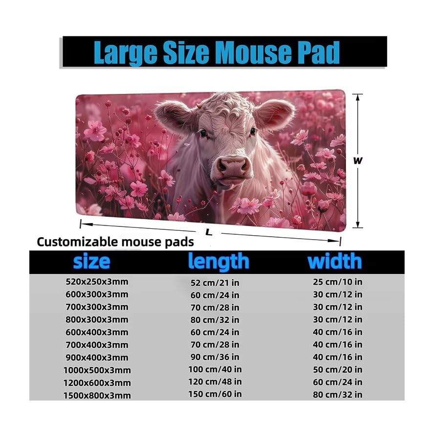 Schreibtischunterlage Rosa Mauspad XXL 150x80cm Mousepad Ochse Gaming Mauspad mit Nicht rutschender Unterlage, Vernähte Kanten WassXerdicht Anti-Rutsch Maus Pad für Laptop, Office Geschenke F0-1073 Bild 6