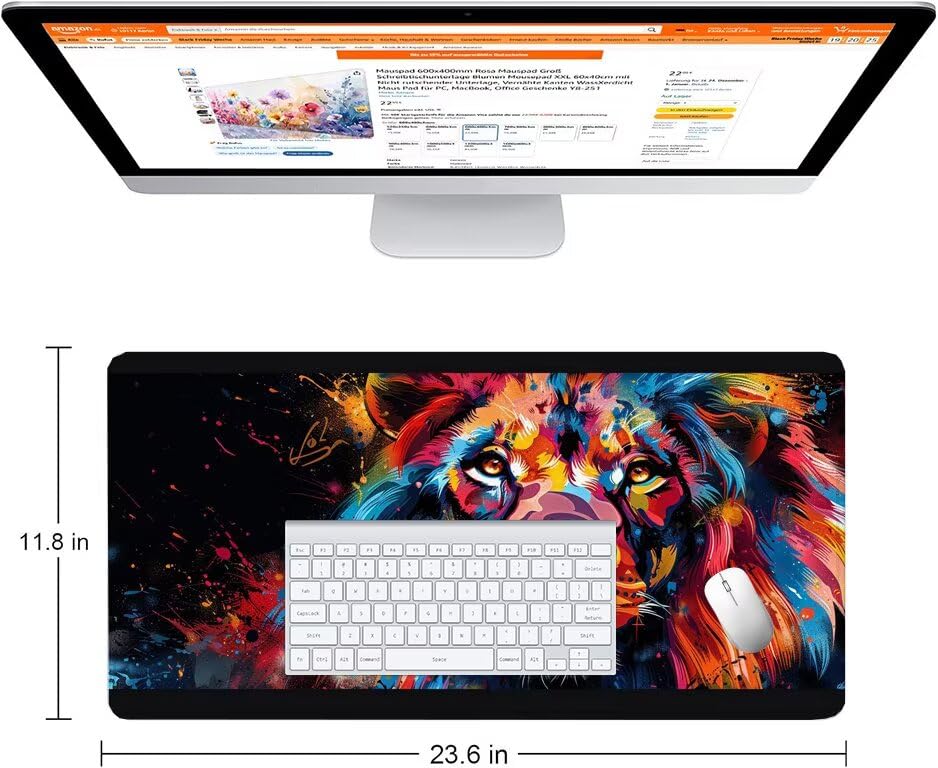 Schreibtischunterlage Bunt Mauspad XXL 150x80cm Mousepad Löwe Gaming Mauspad mit Nicht rutschender Unterlage, Vernähte Kanten WassXerdicht Anti-Rutsch Maus Pad für Laptop, Office Geschenke F0-1058 Bild 2