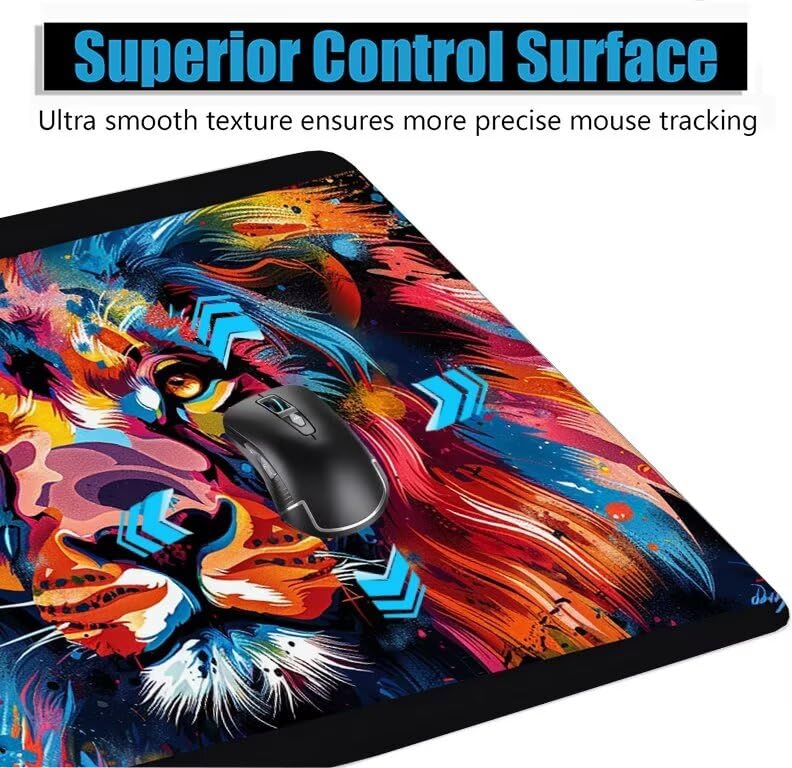 Schreibtischunterlage Bunt Mauspad XXL 150x80cm Mousepad Löwe Gaming Mauspad mit Nicht rutschender Unterlage, Vernähte Kanten WassXerdicht Anti-Rutsch Maus Pad für Laptop, Office Geschenke F0-1058 Bild 5