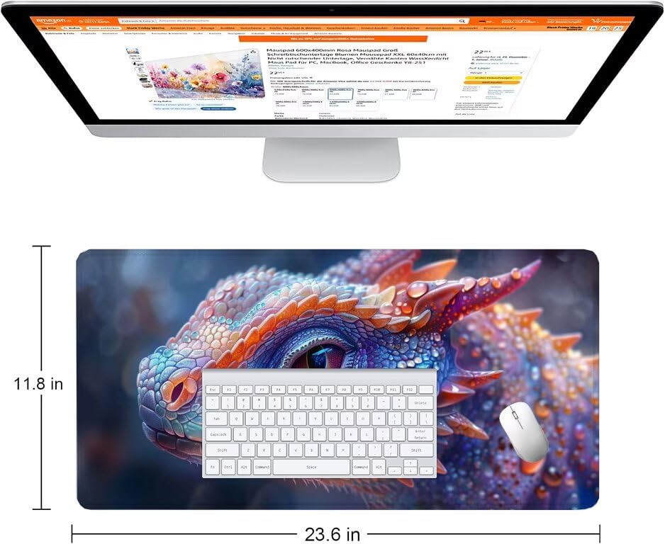Schreibtischunterlage Drachen Mauspad XXL 120x60cm Mousepad Bunt Gaming Mauspad mit Nicht rutschender Unterlage, Vernähte Kanten WassXerdicht Anti-Rutsch Maus Pad für PC, Office Geschenke F0-1055 Bild 2