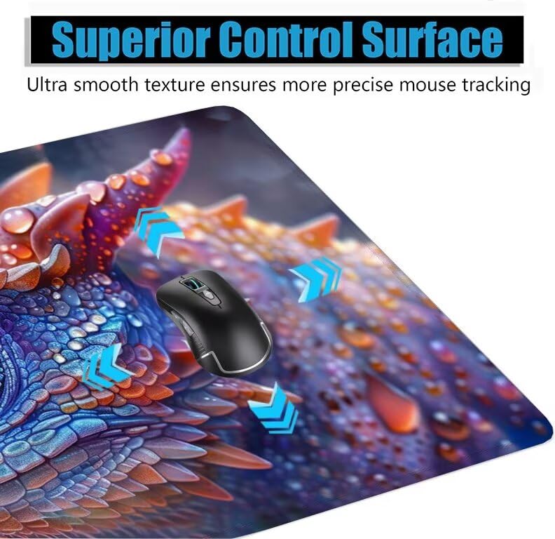 Schreibtischunterlage Drachen Mauspad XXL 120x60cm Mousepad Bunt Gaming Mauspad mit Nicht rutschender Unterlage, Vernähte Kanten WassXerdicht Anti-Rutsch Maus Pad für PC, Office Geschenke F0-1055 Bild 5