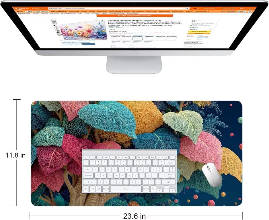 Schreibtischunterlage Abstrakt Mauspad XXL 120x60cm Mousepad Blätter Gaming Mauspad mit Nicht rutschender Unterlage, Vernähte Kanten WassXerdicht Anti-Rutsch Maus Pad für PC, MacBook, Laptop F0-1061 Bild 2