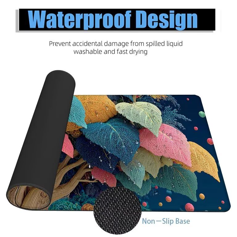 Schreibtischunterlage Abstrakt Mauspad XXL 120x60cm Mousepad Blätter Gaming Mauspad mit Nicht rutschender Unterlage, Vernähte Kanten WassXerdicht Anti-Rutsch Maus Pad für PC, MacBook, Laptop F0-1061 Bild 4
