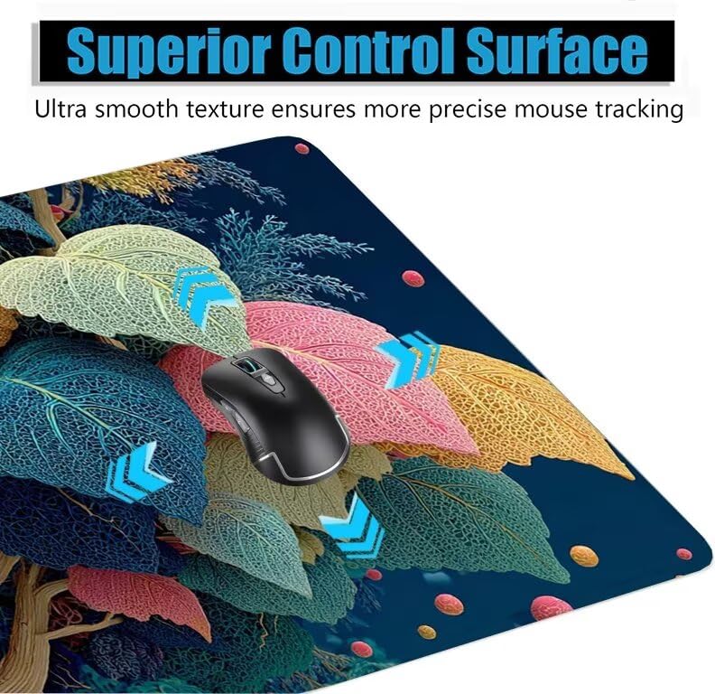 Schreibtischunterlage Abstrakt Mauspad XXL 120x60cm Mousepad Blätter Gaming Mauspad mit Nicht rutschender Unterlage, Vernähte Kanten WassXerdicht Anti-Rutsch Maus Pad für PC, MacBook, Laptop F0-1061 Bild 5