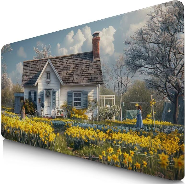 Schreibtischunterlage Frühling Mauspad XXL 100x50cm Mousepad Kabine Gaming Mauspad mit Nicht rutschender Unterlage, Vernähte Kanten WassXerdicht Anti-Rutsch Maus Pad für PC, MacBook, Laptop F0-1064 Bild 1
