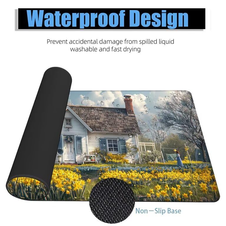 Schreibtischunterlage Frühling Mauspad XXL 100x50cm Mousepad Kabine Gaming Mauspad mit Nicht rutschender Unterlage, Vernähte Kanten WassXerdicht Anti-Rutsch Maus Pad für PC, MacBook, Laptop F0-1064 Bild 4