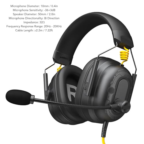 Luqeeg Kabelgebundenes USB-Gaming-Headset, 50-mm-Treiber, 7.1-Surround-Sound-Kopfhörer, Individuelles EQ-Software-Headset mit Abnehmbarem Mikrofon mit Geräuschunterdrückung (Black) Bild 4