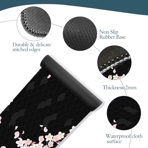 Gaming Mauspad XXL Großes Mousepad 800x300 mm Pflaumenblüten Maus Pad mit Rutschfestem Gummiboden Japan Sakura Maus Pad für PC, MacBook, Laptop (Grau) Bild 3