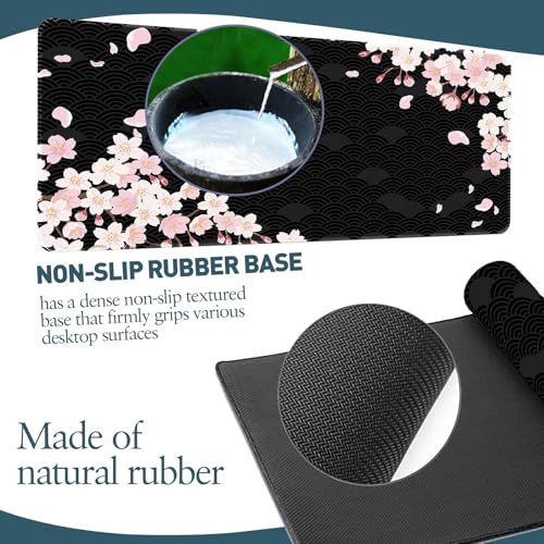 Gaming Mauspad XXL Großes Mousepad 800x300 mm Pflaumenblüten Maus Pad mit Rutschfestem Gummiboden Japan Sakura Maus Pad für PC, MacBook, Laptop (Grau) Bild 4