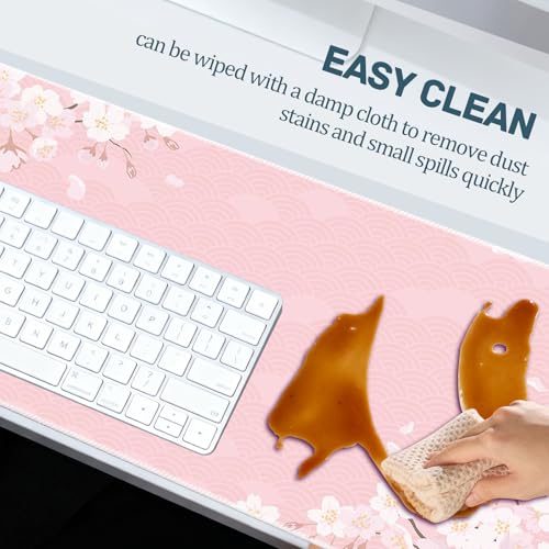 Gaming Mauspad XXL Großes Mousepad 800x300 mm Pflaumenblüten Maus Pad mit Rutschfestem Gummiboden Japan Sakura Maus Pad für PC, MacBook, Laptop (Grau) Bild 5