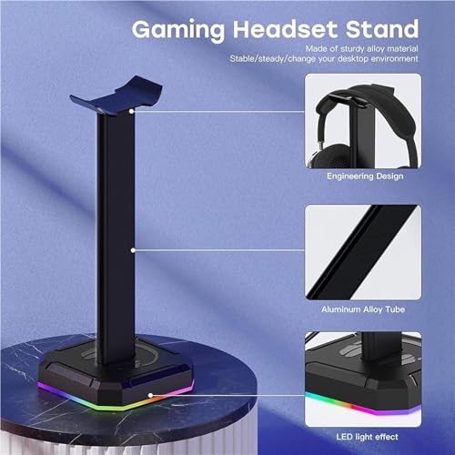 Kopfhörer Ständer Für Zuhause Kopfhörerständer Mit Einzelnem Rollenden RGB-Licht Für Schreibtisch-PC-Gaming-Headset, Aluminiumlegierung Büro Studie(White) Bild 3