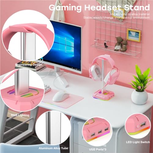 Kopfhörer Ständer Für Zuhause Kopfhörerständer Mit Einzelnem Rollenden RGB-Licht Für Schreibtisch-PC-Gaming-Headset, Aluminiumlegierung Büro Studie(White) Bild 4