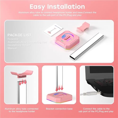 Kopfhörer Ständer Für Zuhause Kopfhörerständer Mit Einzelnem Rollenden RGB-Licht Für Schreibtisch-PC-Gaming-Headset, Aluminiumlegierung Büro Studie(White) Bild 5