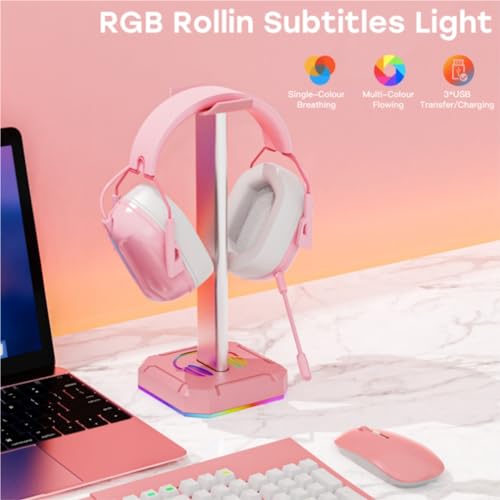 Kopfhörer Ständer Für Zuhause Kopfhörerständer Mit Einzelnem Rollenden RGB-Licht Für Schreibtisch-PC-Gaming-Headset, Aluminiumlegierung Büro Studie(White) Bild 6