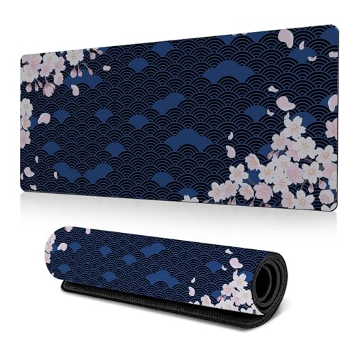 Gaming Mauspad XXL 800 x 300 mm, Rutschfeste Schreibtischunterlage für Büro, Schreibtischunterlage Mädchen, Sakura Maus Pad für PC, MacBook, Laptop (Dunkelblau 80 x 30 cm) Bild 1