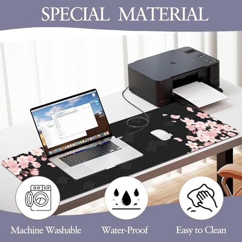 Gaming Mauspad XXL 800 x 300 mm, Rutschfeste Schreibtischunterlage für Büro, Schreibtischunterlage Mädchen, Sakura Maus Pad für PC, MacBook, Laptop (Dunkelblau 80 x 30 cm) Bild 6