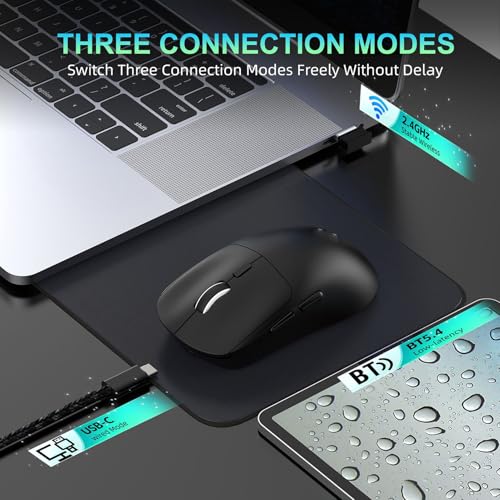 Jiawu Gaming-Maus, 2,4 G/BT5.4/kabelgebundene Konnektivität, Optisch, Ergonomische Maus mit 6 Tasten, 6400 DPI, Hohe Präzision für Laptop, Gaming, Komfortabler Griff (T30 Schwarz) Bild 2