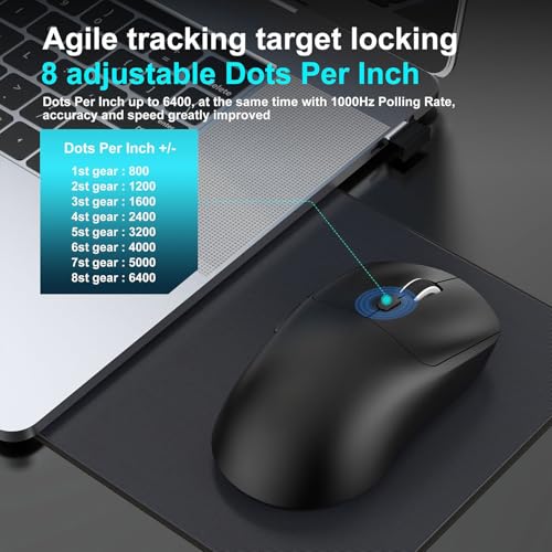 Jiawu Gaming-Maus, 2,4 G/BT5.4/kabelgebundene Konnektivität, Optisch, Ergonomische Maus mit 6 Tasten, 6400 DPI, Hohe Präzision für Laptop, Gaming, Komfortabler Griff (T30 Schwarz) Bild 3