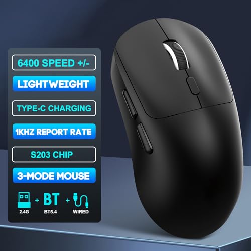 Jiawu Gaming-Maus, 2,4 G/BT5.4/kabelgebundene Konnektivität, Optisch, Ergonomische Maus mit 6 Tasten, 6400 DPI, Hohe Präzision für Laptop, Gaming, Komfortabler Griff (T30 Schwarz) Bild 4