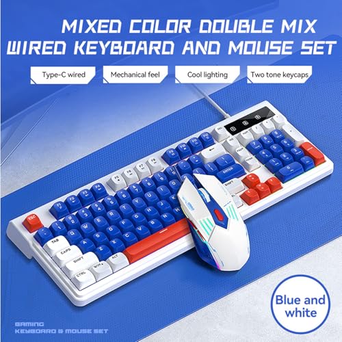 PUSOKEI USB-Gaming-Tastatur- und Maus-Set mit Kabel, RGB-Hintergrundbeleuchtung, 98 Tasten mit Mechanischem Tippgefühl und Leiser Maus, Einstellbare DPI-Auflösung für Gaming und Arbeit (Weiß Blau) Bild 3