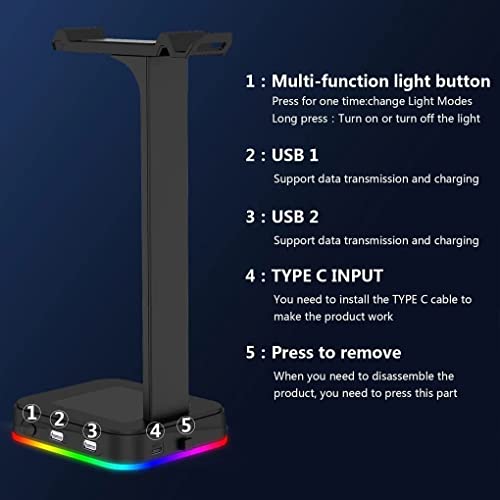 Ständer RGB-Kopfhörerständer, Over-Ear-Headset, Schreibtischhalterung, Kopfhörerhalter, Display-Regal, USB-Unterstützung, Gaming-PC-Zubehör Kopfhörer Bild 6