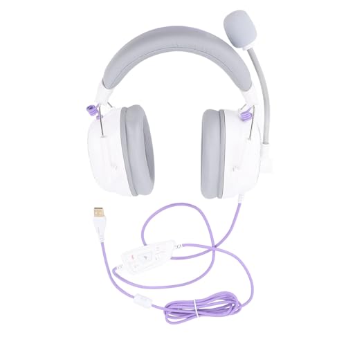 Topiky Kabelgebundenes USB-Gaming-Headset, HiFi 7.1 Surround Sound Audio, Mikrofon mit Geräuschunterdrückung, Leichte, Komfortable Over-Ear-Kopfhörer für PC Gaming (White) Bild 1