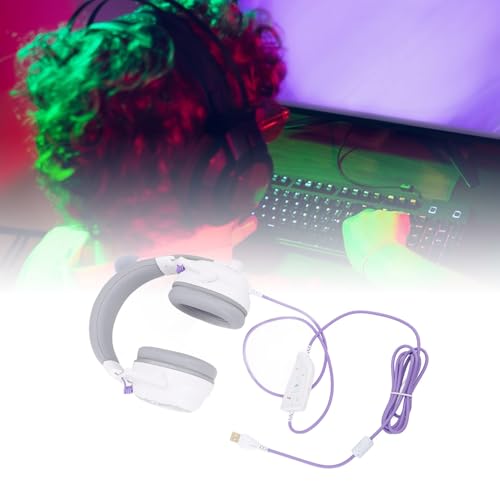 Topiky Kabelgebundenes USB-Gaming-Headset, HiFi 7.1 Surround Sound Audio, Mikrofon mit Geräuschunterdrückung, Leichte, Komfortable Over-Ear-Kopfhörer für PC Gaming (White) Bild 4