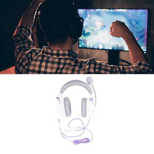 Topiky Kabelgebundenes USB-Gaming-Headset, HiFi 7.1 Surround Sound Audio, Mikrofon mit Geräuschunterdrückung, Leichte, Komfortable Over-Ear-Kopfhörer für PC Gaming (White) Bild 5
