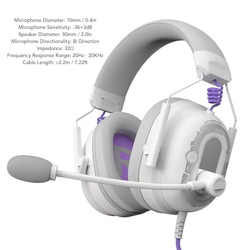 Topiky Kabelgebundenes USB-Gaming-Headset, HiFi 7.1 Surround Sound Audio, Mikrofon mit Geräuschunterdrückung, Leichte, Komfortable Over-Ear-Kopfhörer für PC Gaming (White) Bild 6