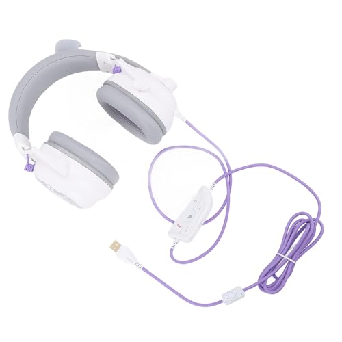 Topiky Kabelgebundenes USB-Gaming-Headset, HiFi 7.1 Surround Sound Audio, Mikrofon mit Geräuschunterdrückung, Leichte, Komfortable Over-Ear-Kopfhörer für PC Gaming (White) Bild 7