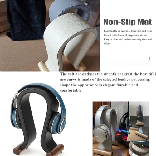 Kopfhörerständer Leder-Kopfhörerständer, Gaming-Headset-Ständer, Holz-Kopfhörerhalter, Schreibtisch-Disply-Regal Stabil & Platzsparend(A) Bild 4