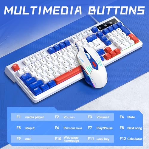 Cuifati RGB-Gaming-Tastatur- und Maus-Set mit 98 Tasten Im Kompakten Layout, 7 Anpassbaren Hintergrundbeleuchtungsmodi und Multimedia-Schnelltasten für PC und Laptop (Blau Weiß) Bild 2
