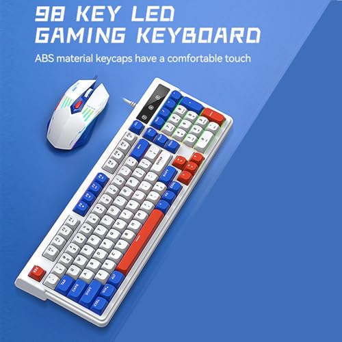 Cuifati RGB-Gaming-Tastatur- und Maus-Set mit 98 Tasten Im Kompakten Layout, 7 Anpassbaren Hintergrundbeleuchtungsmodi und Multimedia-Schnelltasten für PC und Laptop (Blau Weiß) Bild 6
