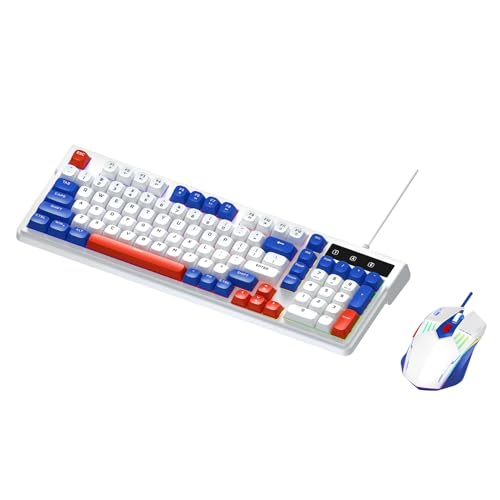 Diyeeni Kombination aus Gaming-Tastatur und -Maus mit RGB-Hintergrundbeleuchtung, 98 Tasten, Kompaktes Layout mit Multimedia-Tastenkombinationen und 7 Farbbeleuchtungsmodi, (Blau Weiß) Bild 1